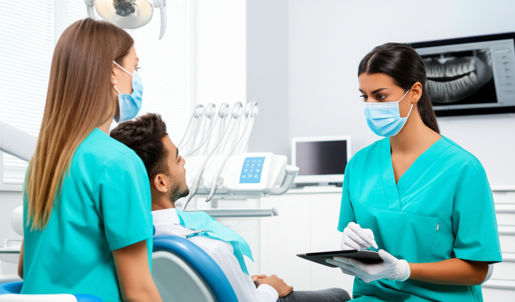 Dentist consulting with patient