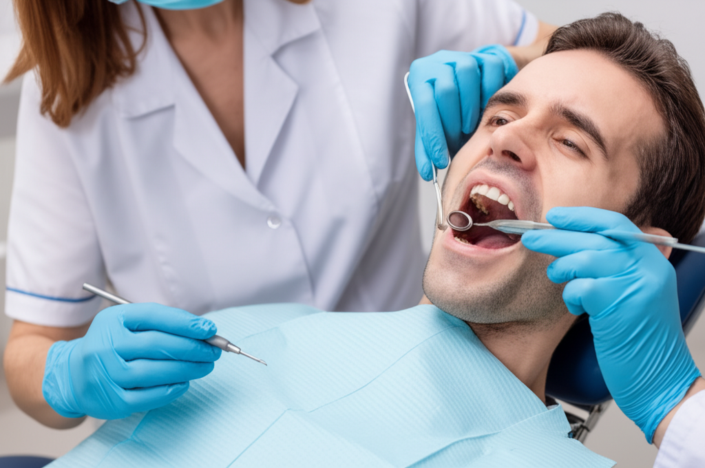 Dentist examining patient